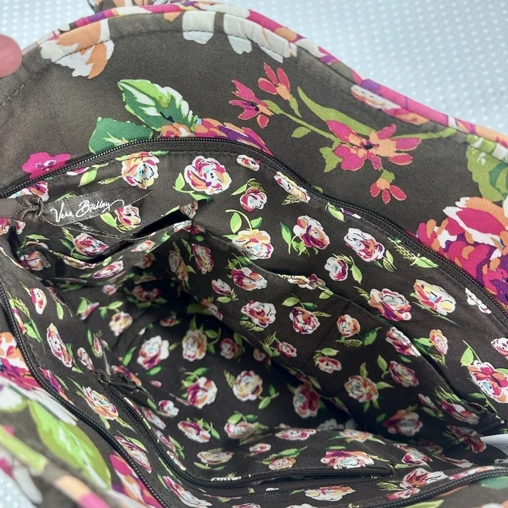 Vera Bradley Flower Shower Quilted Tote Brown Pink Floral Retired Shoulder Bag‎